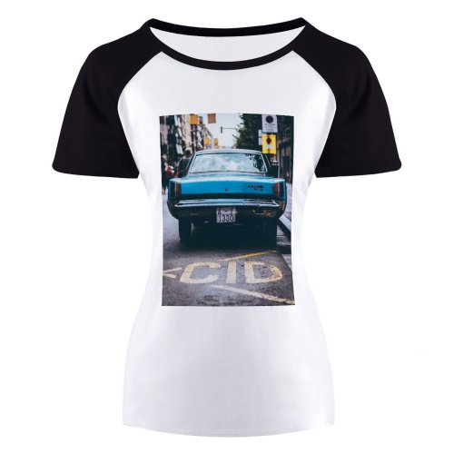 yanfind Women's Sleeve Raglan T Shirt Short Asphalt Automobile Car City Classic Daylight Dodge Lights Luxury Outdoors Parked Pavement