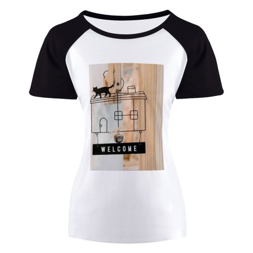 yanfind Women's Sleeve Raglan T Shirt Short Crafts Artwork Cat Chime Decor Decoration Decorative Depth Field Design Door