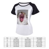 yanfind Women's Sleeve Raglan T Shirt Short Cat Focus Fur Mouth Nose Pet Teeth Tongue Whiskers Yawn