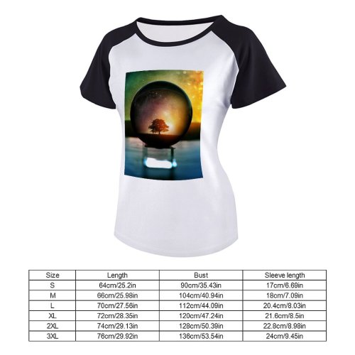 yanfind Women's Sleeve Raglan T Shirt Short Ball Shaped Bokeh Crystal Dark Lights Tree