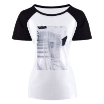 yanfind Women's Sleeve Raglan T Shirt Short Architecture Building Contemporary Empty Expression Handrail High Shot Light Perspective Stairs