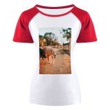 yanfind Women's Sleeve Raglan T Shirt Short Adorable Cute Dogs Focus Friendly Fun Golden Hour Outdoors Pet Street Summer