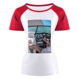 yanfind Women's Sleeve Raglan T Shirt Short Boat Boating Fun Lake Legs Leisure Luxury Outdoors Seat Steering