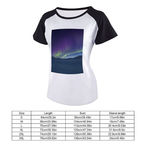 yanfind Women's Sleeve Raglan T Shirt Short Astronomy Atmosphere Dark December Evening Frosty Landscape Lights Exposure Mountains Night Sky