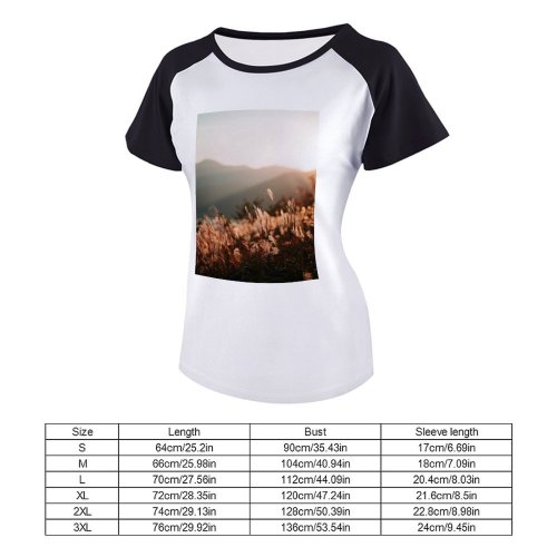 yanfind Women's Sleeve Raglan T Shirt Short Countryside Dawn Dusk Evening Fall Field Golden Hour Grass Landscape Light