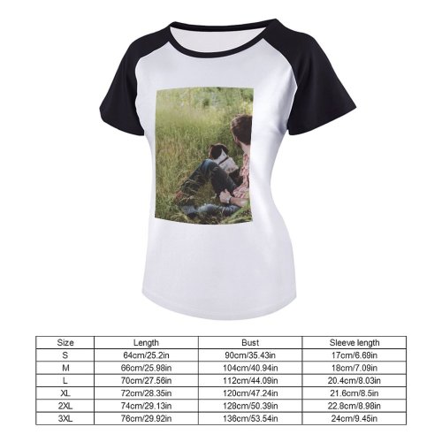 yanfind Women's Sleeve Raglan T Shirt Short Countryside Dog Family Farm Field Grass Guy Happiness Hayfield Jeans Landscape Leisure