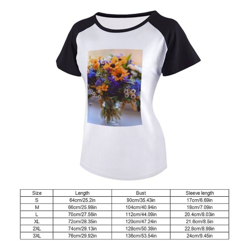 yanfind Women's Sleeve Raglan T Shirt Short Assorted Beautiful Flowers Bloom Bouquet Colorful Flora Vase