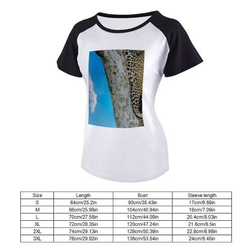 yanfind Women's Sleeve Raglan T Shirt Short Big Cat Daylight Hunter Jungle Leopard Tree Wild Wildlife Wood