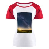 yanfind Women's Sleeve Raglan T Shirt Short Abstract Astrology Astronomy Constellation Cosmos Exploration Galaxy Grass Field Horizon Idyllic Milky