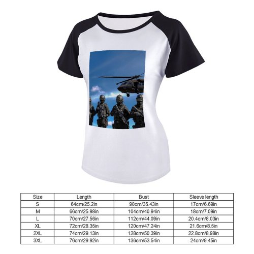 yanfind Women's Sleeve Raglan T Shirt Short Attack Camo Dangerous Defence Helicopter Help Law Service Soldiers Special Task