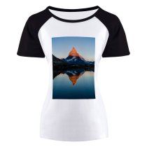 yanfind Women's Sleeve Raglan T Shirt Short Beautiful Lake Landscape Light Mountains Reflection Rocky