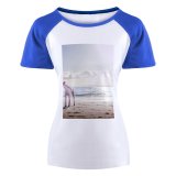 yanfind Women's Sleeve Raglan T Shirt Short Ball Beach Clouds Dog Horizon Leisure Ocean Outdoors Pet Recreation Sand Sea