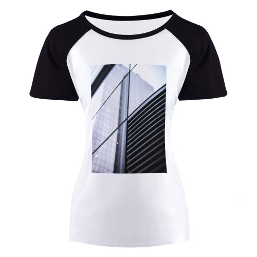 yanfind Women's Sleeve Raglan T Shirt Short Architectural Design Architecture Building Exterior Commerce Glass Panels Metal Office