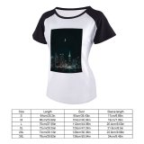 yanfind Women's Sleeve Raglan T Shirt Short Android Architecture Buildings City Cityscape Contemporary Dark Downtown