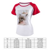 yanfind Women's Sleeve Raglan T Shirt Short Cat Face Cat's Eyes Focus Fur Furry Grey Little Nose Pet Whiskers