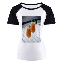 yanfind Women's Sleeve Raglan T Shirt Short Beverage Breakfast Cocktail Cool Delicious Fruit Juice Glass Health Healthy Nutrition