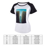 yanfind Women's Sleeve Raglan T Shirt Short Airplane Architectural Design Architecture Buildings City Cityscape Clouds Contemporary Daylight Daytime Downtown
