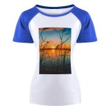 yanfind Women's Sleeve Raglan T Shirt Short Afterglow Beach Calm Waters Clouds Dawn Dusk Idyllic Lake Outdoors Peaceful
