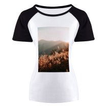 yanfind Women's Sleeve Raglan T Shirt Short Countryside Dawn Dusk Evening Fall Field Golden Hour Grass Landscape Light