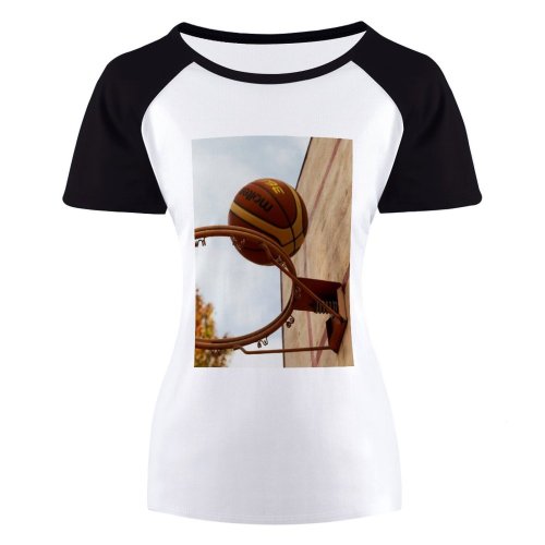 yanfind Women's Sleeve Raglan T Shirt Short Ball Basketball Basket Court Hoop Ring Game Rim Score Shoot Shot Sport