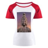 yanfind Women's Sleeve Raglan T Shirt Short Ancient Art Buddhism Monument Religion Sacred Sculpture Spiritual Spirituality Statue Sunset Worship