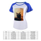 yanfind Women's Sleeve Raglan T Shirt Short Cat Cute Pet Portrait Whiskers