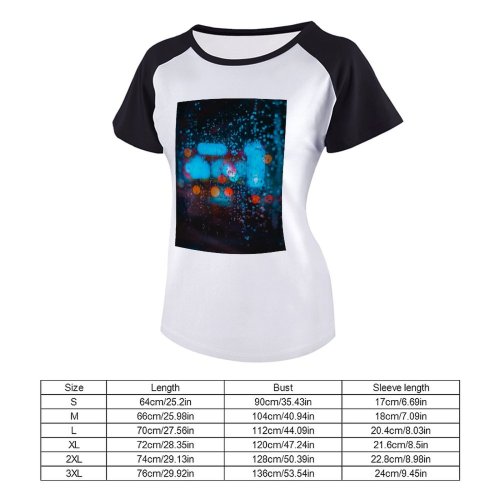 yanfind Women's Sleeve Raglan T Shirt Short Blurred Bokeh Raindrops Window