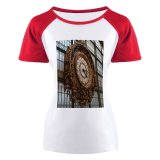 yanfind Women's Sleeve Raglan T Shirt Short Ancient Architecture Art Decoration Design Historic Retro Time Vintage Wall Clock