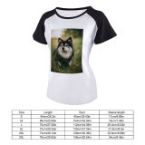 yanfind Women's Sleeve Raglan T Shirt Short Cute Dog Finnish Lapphund Grass Little Pet