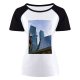 yanfind Women's Sleeve Raglan T Shirt Short Architectural Design Architecture Buildings City Cityscape Clouds Contemporary Daylight Downtown Exterior Futuristic