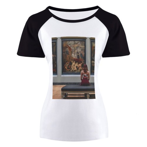 yanfind Women's Sleeve Raglan T Shirt Short Art Creative Creativity Exhibition Gallery Girl Inspiration Louvre Paintings Relaxation Vernissage