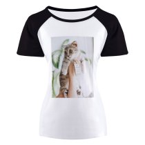 yanfind Women's Sleeve Raglan T Shirt Short Adorable Cat Cats Cute Grey Kitten Kitty Little Lovely Pet Tabby Whiskers