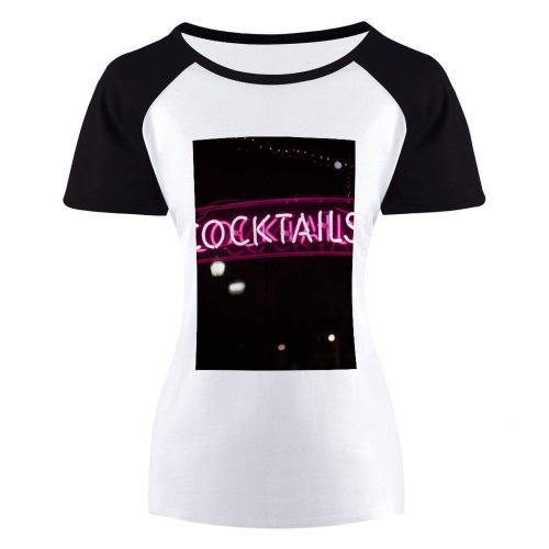 yanfind Women's Sleeve Raglan T Shirt Short Artsy Conceptual Dark Design Display Evening Illuminated Light Neon Lights Nightclub