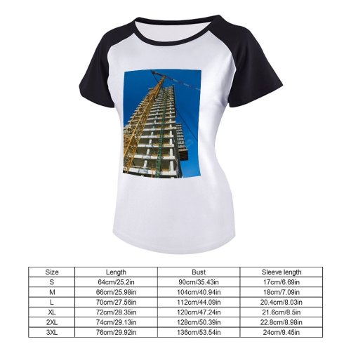 yanfind Women's Sleeve Raglan T Shirt Short Architecture Building City Concrete Construction Shot Office Outdoors Scaffolding