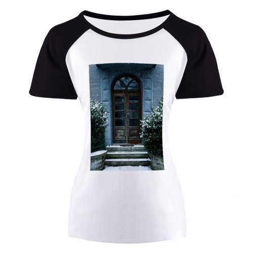 yanfind Women's Sleeve Raglan T Shirt Short Architecture Building Daylight Design Door Doorway Entrance Exterior Outdoors Plants Property Snow