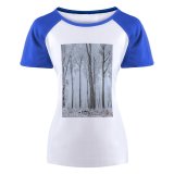 yanfind Women's Sleeve Raglan T Shirt Short Fog Forest Frost Scenic Season Snow Snowy Trees Winter Woods