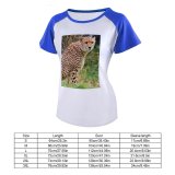 yanfind Women's Sleeve Raglan T Shirt Short Big Cat Carnivore Cheetah Fast Fur Grass Hunter Leopard Outdoors Safari