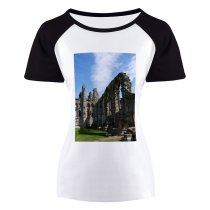 yanfind Women's Sleeve Raglan T Shirt Short Ancient Architecture Building Clouds Daylight England Famous Grass Historic History Landmark