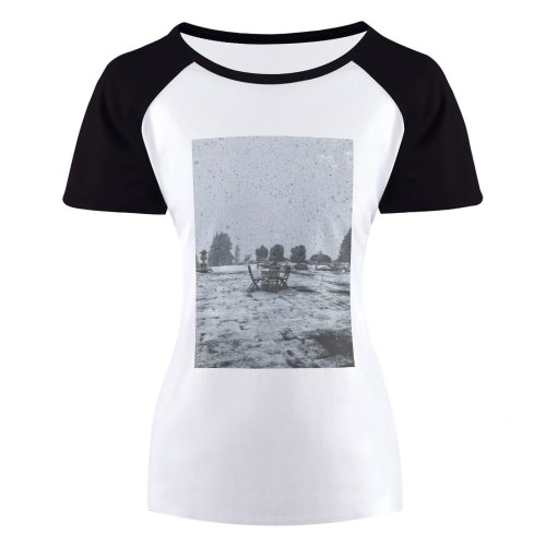 yanfind Women's Sleeve Raglan T Shirt Short Chairs Daylight Daytime Freezing Frost Frosty Frozen Icee Landscape Outdoors