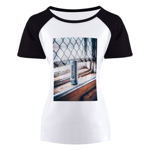yanfind Women's Sleeve Raglan T Shirt Short Beverage Can Chain Fence Container Rust Rusty Safety Security