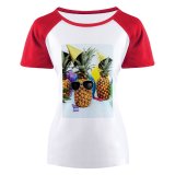 yanfind Women's Sleeve Raglan T Shirt Short Balloons Birthday Celebrate Fruit Party Hats Pineapples Tropical