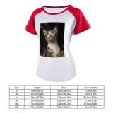 yanfind Women's Sleeve Raglan T Shirt Short Cat Face Cat's Eyes Focus Fur Furry Kitten Nose Pet Whiskers