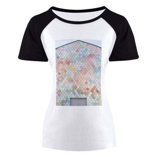 yanfind Women's Sleeve Raglan T Shirt Short Artistic Building Contemporary Exterior Pastel Wall