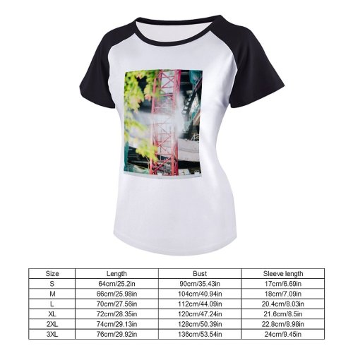 yanfind Women's Sleeve Raglan T Shirt Short Architecture Building Construction Daylight High Metal Morning Outdoors Scaffolding Structure