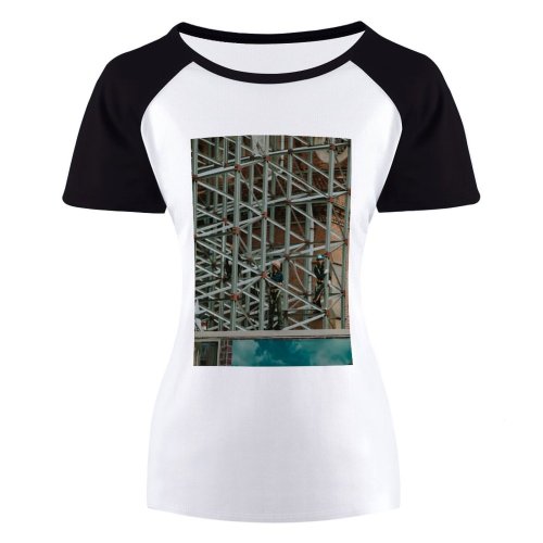 yanfind Women's Sleeve Raglan T Shirt Short Architecture Building Concrete Construction Workers Expression Facade Futuristic Glass Items Iron