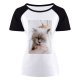 yanfind Women's Sleeve Raglan T Shirt Short Cat Face Cat's Eyes Focus Fur Furry Grey Little Nose Pet Whiskers