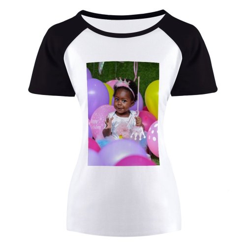 yanfind Women's Sleeve Raglan T Shirt Short Balloons Birthday Child Cute Decoration Fun Girl Happiness Joy Kid Party