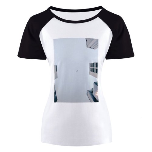 yanfind Women's Sleeve Raglan T Shirt Short Airplane Architectural Design Architecture Buildings City Daylight Downtown Facade Glass Lampposts