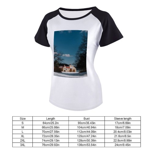 yanfind Women's Sleeve Raglan T Shirt Short Bare Tree Skies Daylight Daytime Frost Frosty Frozen Grass Home Landscape