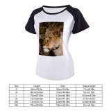 yanfind Women's Sleeve Raglan T Shirt Short Big Cat Carnivore Danger Fur Hunter Lion Lioness Outdoors Panthera